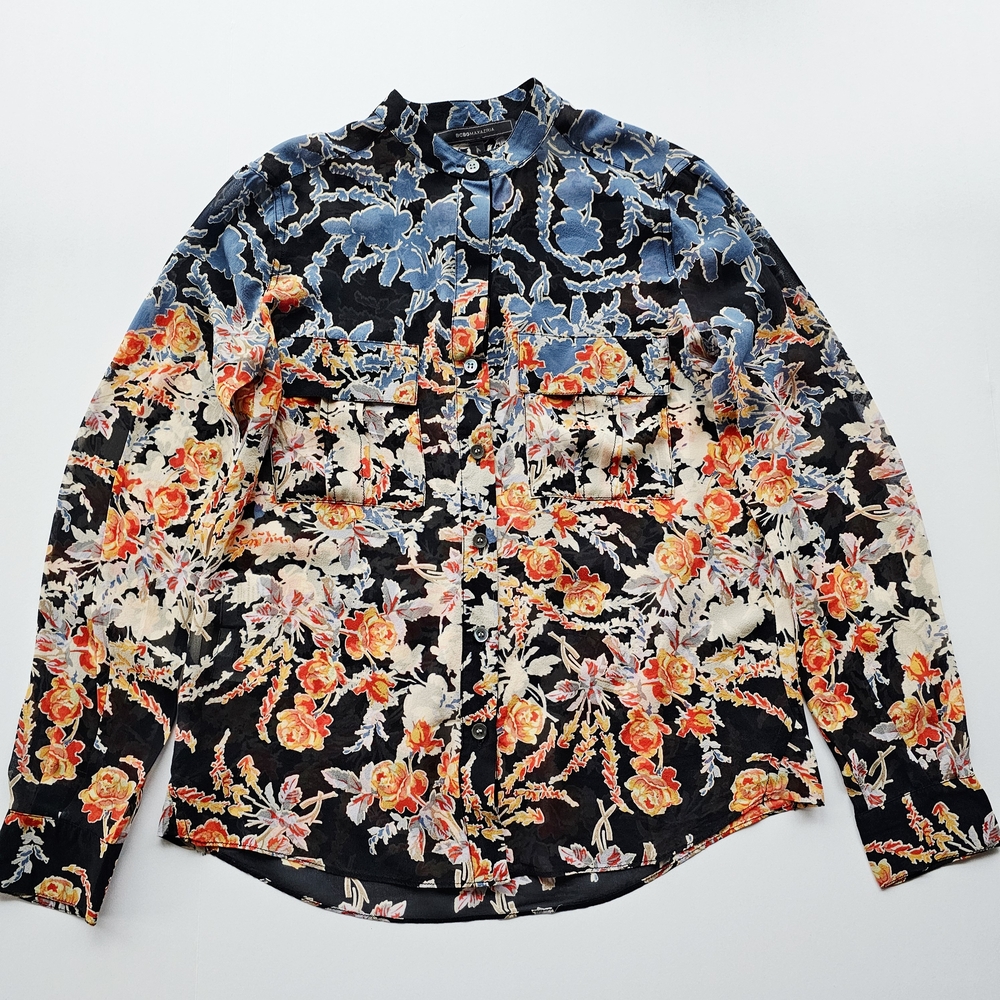 BCBGMaxAzria Blue and Red Floral Top